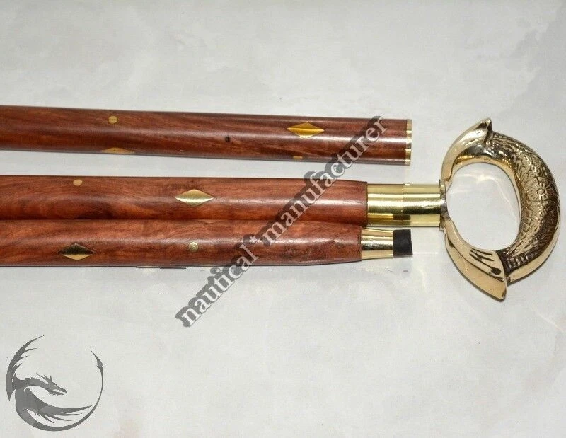 Bastón de madera marrón mango cabeza steampunk vintage nuevo diseñador hecho a mano Foto 2 de 4