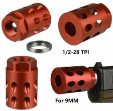 Aluminum 1/2x28 TPI Muzzle Brake Anodized Red Color For 9mm