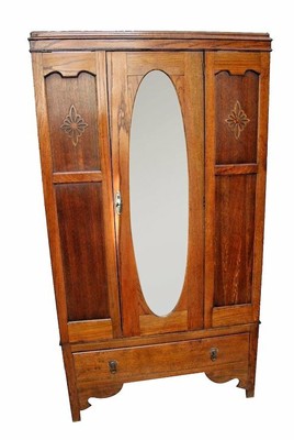 Vintage Wardrobe Closet Tiger Oak Hangar Center Door Oval Beveled