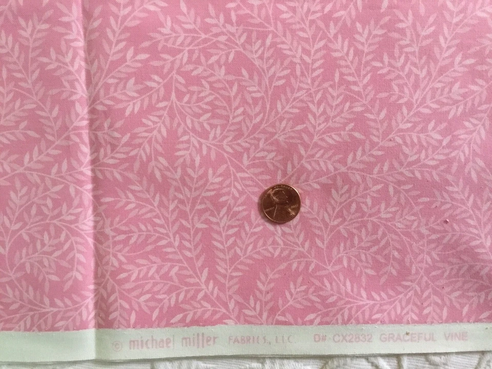 Розовая хлопчатобумажная ткань для квилтинга Michael Miller Graceful Vines ОДИН ЯРД - Изображение 2 из 2