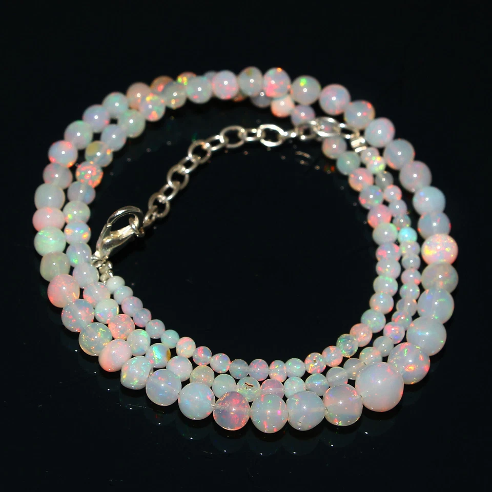 Collar de piedras preciosas con cuentas redondas bolas de ópalo de fuego Welo etíope natural 16 pulgadas Foto 2 de 4