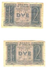 ITALIA REGNO 2 banconote da LIRE DUE VITTORIO EMANUELE III 1939 in buone condiz.