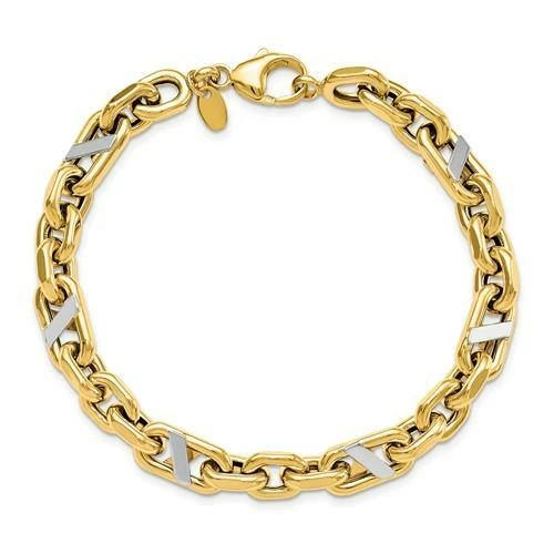 14k Solid Gold Hand Made Two Tone Italian Link Design Men s Bracelet 15.9 Grams