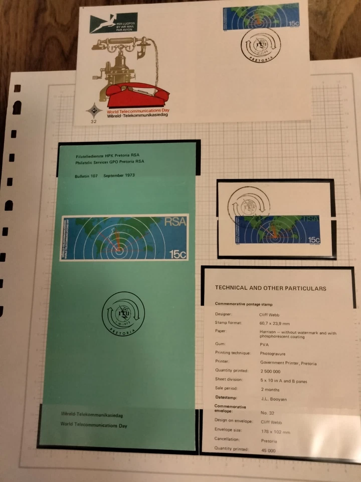 RSA-SOUTH AFRICA- MNH & USED World Telecommunications Day 01/10/1973 - Image 2 of 4