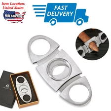 Galiner Cigar Cutter Stainless Steel Scissor Silver Knife Double Blades Gift Box