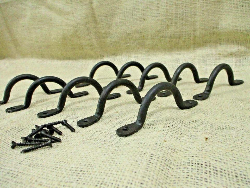 10 HAND FORGED IRON DRAWER BIN PULLS  CABINET HANDLES KITCHEN BATH PRIMITIVE - Image 2 of 4