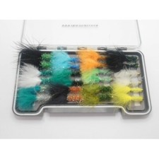 Lure Trout Flies, 24 Boxed Set, mixed colour gold head fritz lures. Fly Fishing