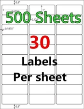 15000 500 Sheet 1 x 2 5/8 Address Shipping Labels Laser Injet Adhesive 2.625 x 1