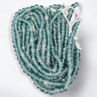OLD Antique African Style Greenish Blue GLASS Vintage BEADs 24'' Strand 9-9.5mm