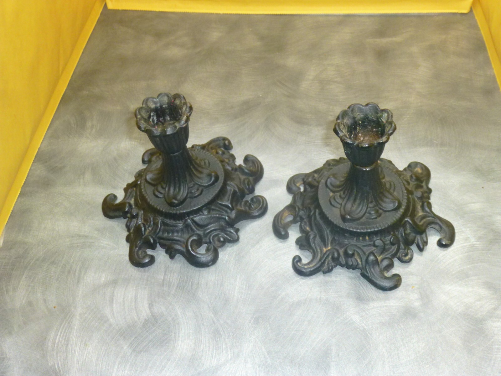 2 Vintage Robert Emig Black Cast Iron Candlesticks Candle Holders