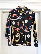NWT Salvatore Ferragamo Black Printed Button-Up Shirt, IT 38 fits large 