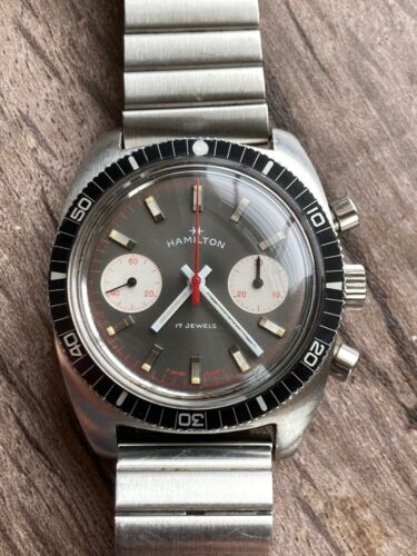Vintage HAMILTON Big Eye 38mm Chronograph Diver Original Bracelet Valjoux 7733