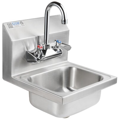 GSW HS-0810W Mini Style 12'' x 12'' Stainless Steel Wall Mount Hand Sink w/ Faucet