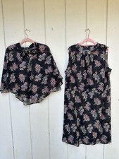 Vintage l 70s M Bohemian Cottagecore Floral Semi-Sheer Cape Flutter Dress  Cape