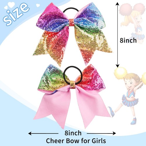 12PCS 7" Full Sequin Bling Cheer Hair Bow with Elastic Band Cheerleading Sports - Picture 3 of 7