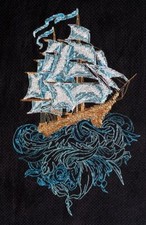 Cross stitch kit - Sailboat 15x24cm Black Aida 14ct needlepoint kit