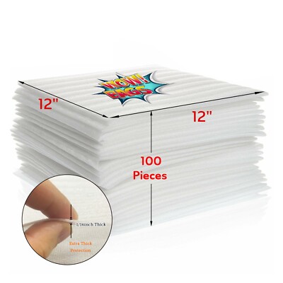 100 Ct Foam Wrap Cushioning Sheets 12x12x1/16 Packing Materials for Fragile Item