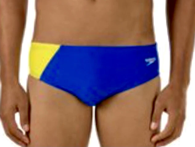 SPEEDO Revolve Splice Powerflex Eco Sapphire Blue Gold Swim Brief Male Mens 26