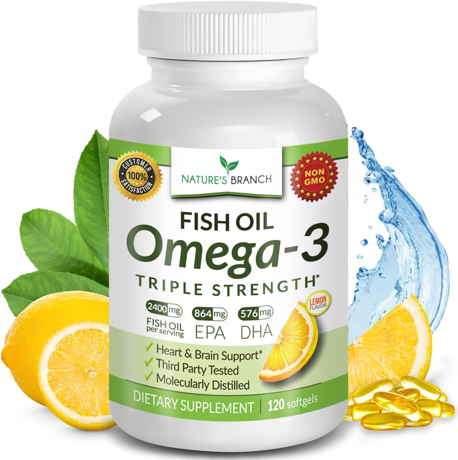 Best Triple Strength Omega 3 Fish Oil Pills 2400Mg | 120 Capsules | Burpless Hig