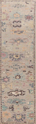 Vegetable Dye Authentic Oushak Turkish 14' Long Runner Rug Handmade Wool 3x14 ft
