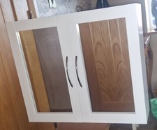 WHITE DOUBLE BATHROOM CABINET WITH FRAMED MIRROR DOORS