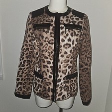Chico s Leopard Print Jacket Size 0 Brown Black Animal Print Clasp Closure