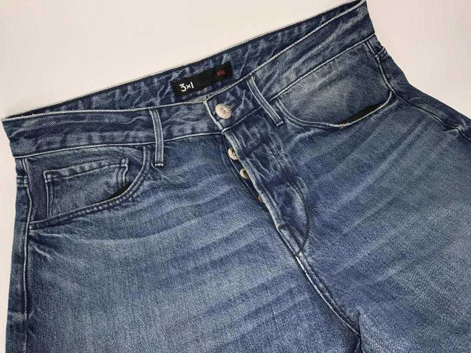 Pantalones de mezclilla 3x1 NYC Dita talla 28 azul algodón botón mosca anillo recto parte inferior YGI C3-211 Foto 3 de 4