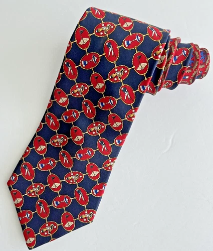 Tommy Hilfiger Tie Necktie Golf Theme Blue & Red Designer 100% Silk USA 4"x56"