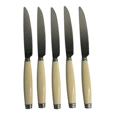 (5) Pfaltzgraff Tabletones Tablespoons White Ivory Stainless Steel Dinner Knives