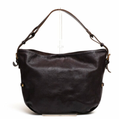IL BISONTE Handbag Shoulder Bag Leather Dark Brown Made in Italy 28×29×9cm