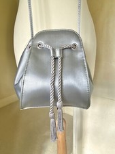 Women’s NEXT Shoulder Clutch Evening Bag Small Silver Satin Tasselled NEW no Tag