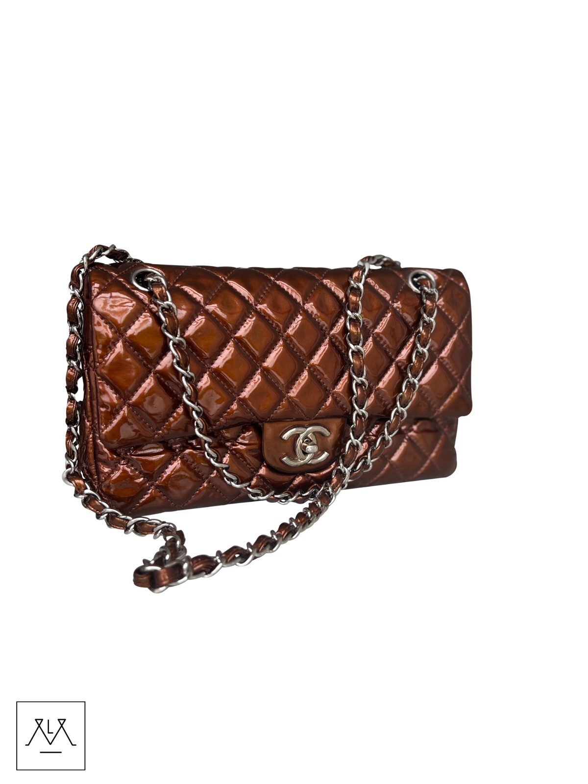 Chanel Double Flap Bag Metallic Bronze Patent Leather - 100percent Authentic image 6