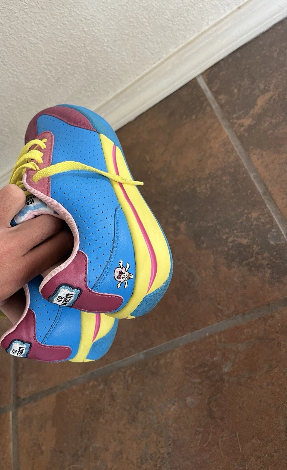 Ice Cream Men's Low Top Lace-Up Athletic Sneakers Blue Yellow Pink Burgundy