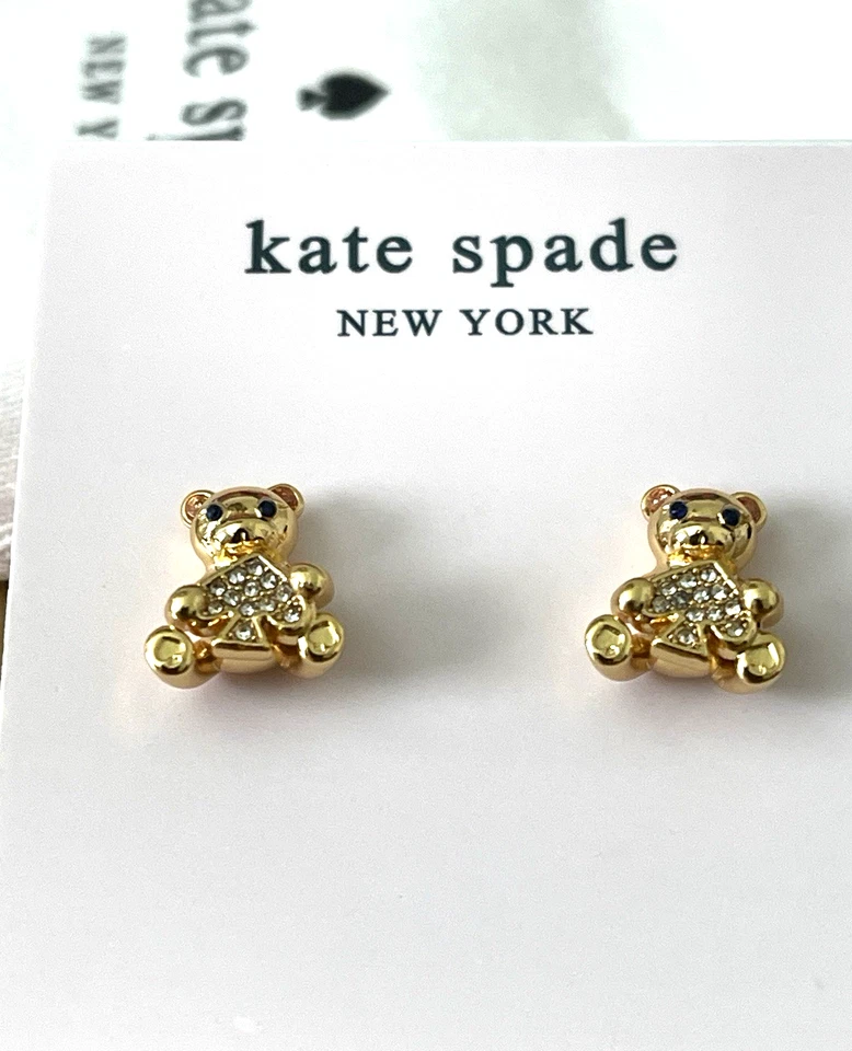 Nuevos aretes Kate Spade OH WHAT FUN chapados en oro de 12-K cristales de circonita cúbica oso de pala Foto 2 de 4