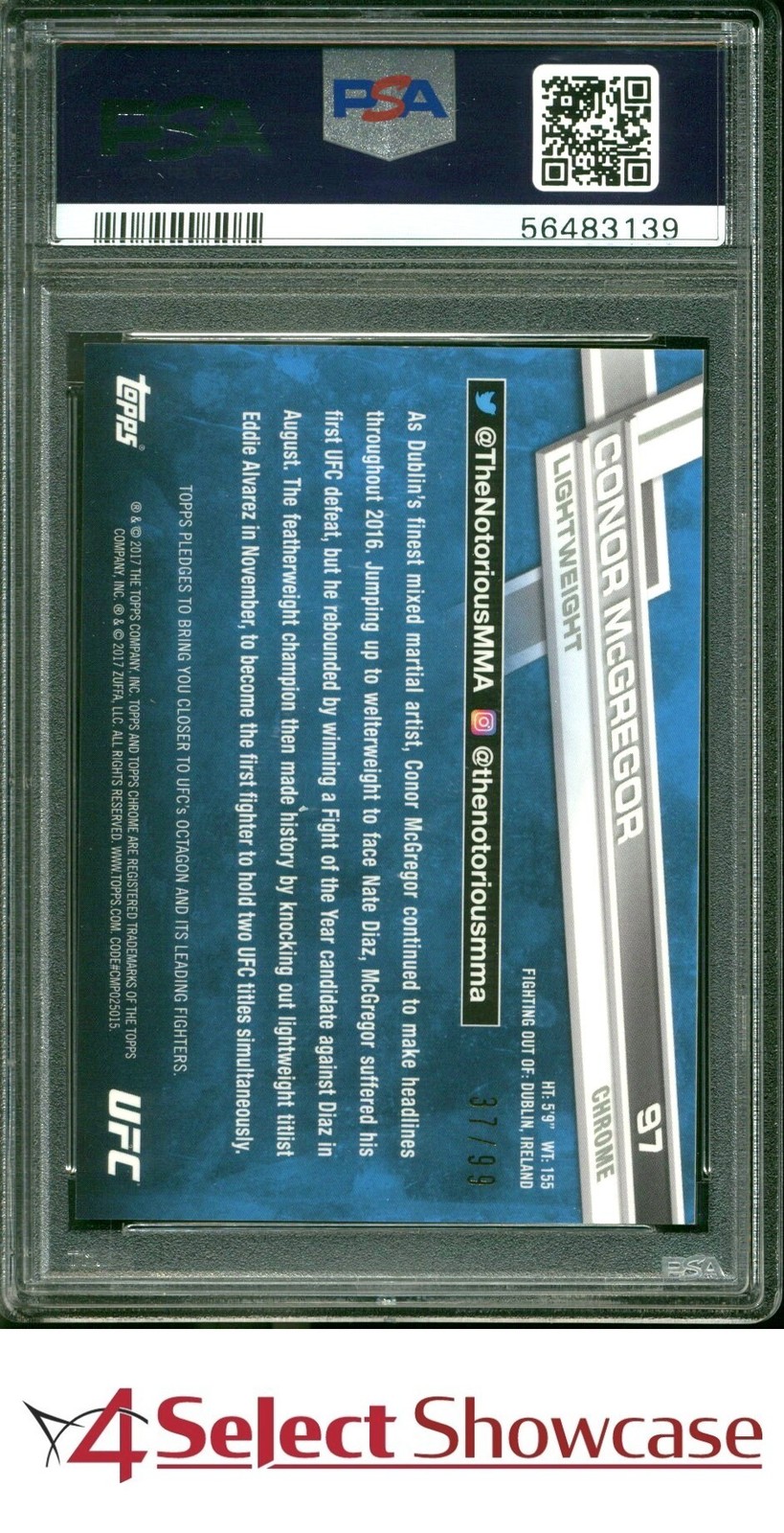 2017 TOPPS UFC CHROME GREEN REFRACTOR #97 CONOR McGREGOR #/99 POP 14 PSA 10 view 2