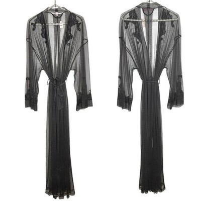 Victorias Secret Fairy Kimono Maxi Robe M/L Mesh Embroidered Sheer Lace Sequin