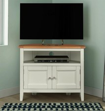 Hallowood Clifton Oak Corner TV Unit Cabinet Off White Solid Oak Fully Assembled