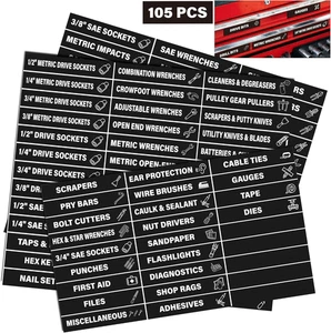 105 Pcs Magnetic Tool Box Labels, Heavy Duty Tool Chest Drawer Badges, 100 Pre-P