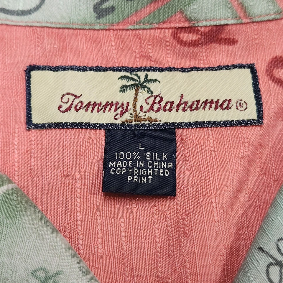 Camisa masculina de seda Y2K Islandcore Tommy Bahama L pêssego palmeira férias Aloha - Imagem 4 de 4