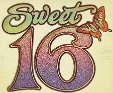 Original Vintage Sweet 16 Glitter Iron On Transfer