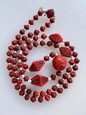 Seltene antike atemberaubende Max Neiger Art Deco gestempelt rot & weiß Glas Halskette 25"