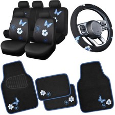 Car Seat Covers Full Set Waterproof Embroidered Butterfly Black Blue Pass Flower Car Seat Covers Full Set Waterproof Embroidered Butterfly Black Blue Pass Flower
