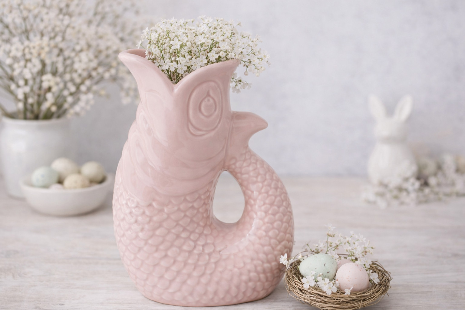 Pink Fish Jug Ceramic 3D Water Pitcher Vase Milk Jug Coastal Home Gift Gurgling