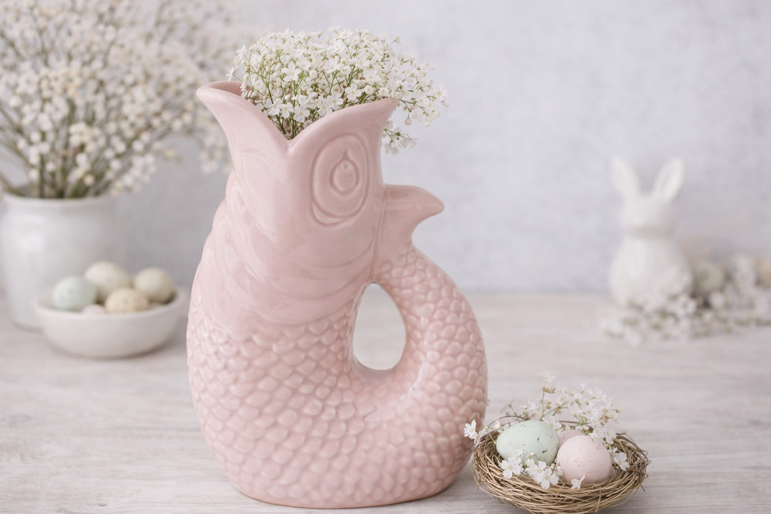 Pink Fish Jug Ceramic 3D Water Pitcher Vase Milk Jug Coastal Home Gift Gurgling