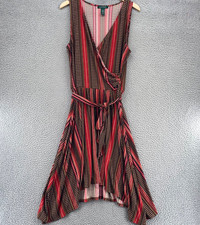 Lauren Ralph Lauren Dress Womens Large Brown Multi Faux Wrap Tie Waist Jersey