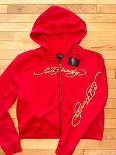 NEW NWT ED HARDY Dragon Zip Up Logo Hoodie Sweatshirt in Red Size L