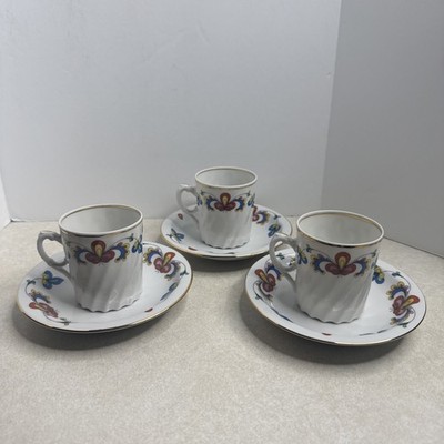 Vintage Porsgrund Norway FARMERS ROSE Tea Cups W Saucers Set Of Three Small SP9