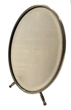 Small 5x7” Antique Beveled Oval French Metal Vanity or Shaving Mirror Easel Back