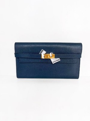 Authentic Hermès Kelly Wallet Blue Epsom Leather Gold Hardware Auth Classic