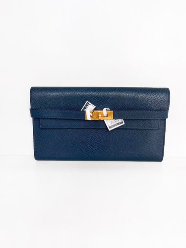 Authentic Hermès Kelly Wallet Blue Epsom Leather Gold Hardware Auth Classic-